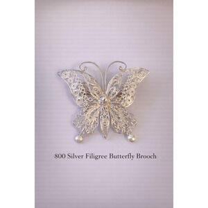 Vintage 800 Silver Filigree Butterfly Brooch